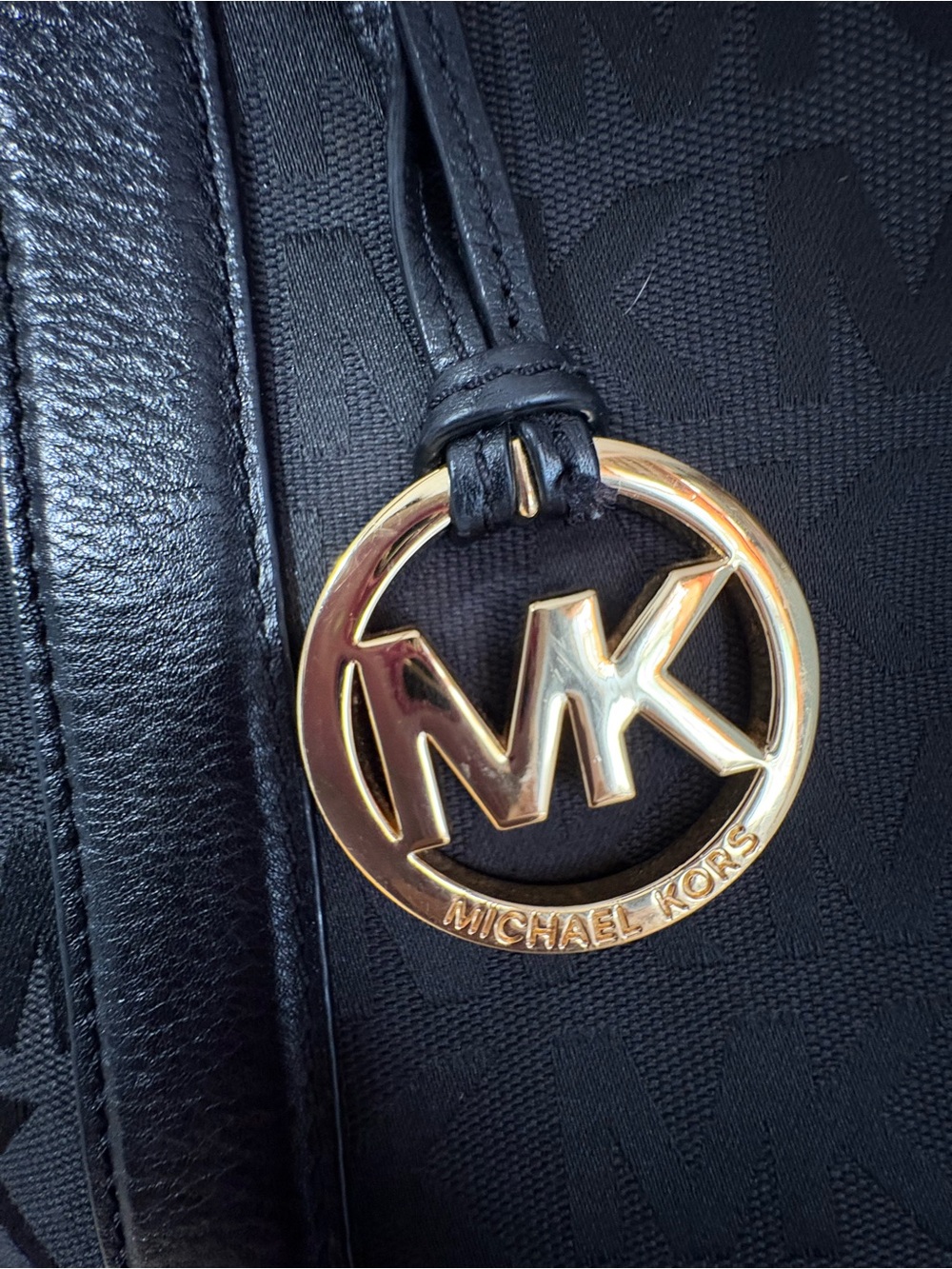 Michael Kors Black Logo Jacquard Tote with Gold MK Charm - Picture 2 of 8
